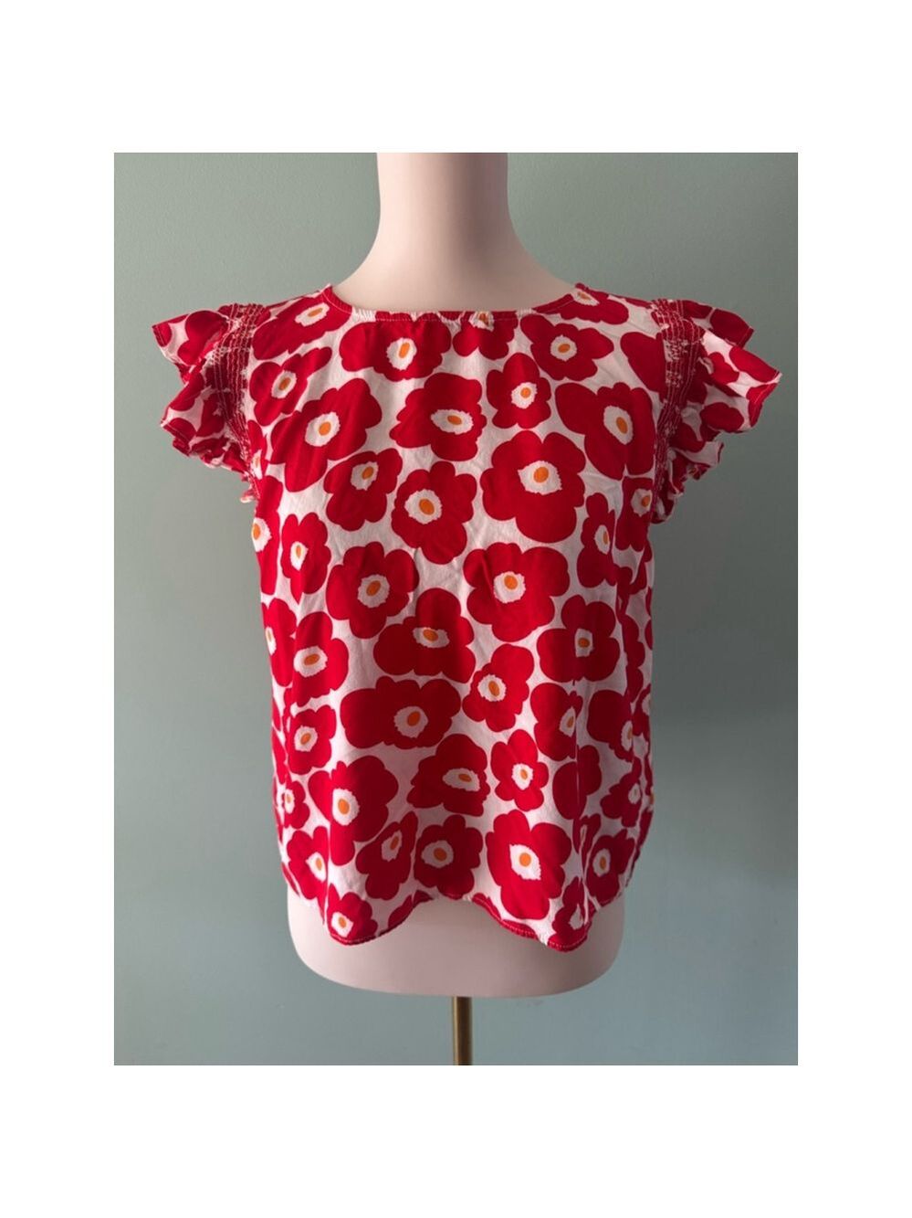 Women's Betsey's Boutique Shop Floral Blouse Size S Red White